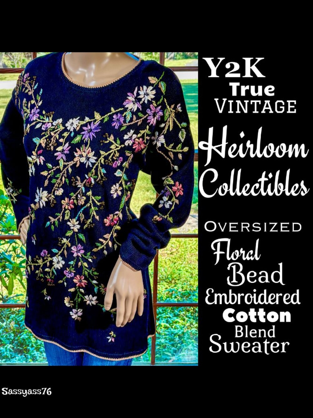 🆕VTG▪️HEIRLOOM COLLECTIBLES▪️Oversized Floral Bead Embroidered Sweater